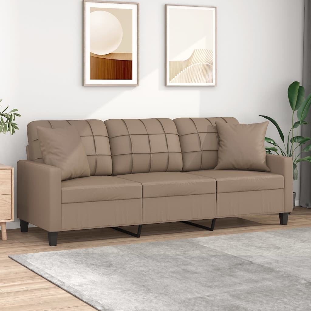 3-Seater Sofa with Pillows&Cushions Cappuccino 180 cm Faux Leather