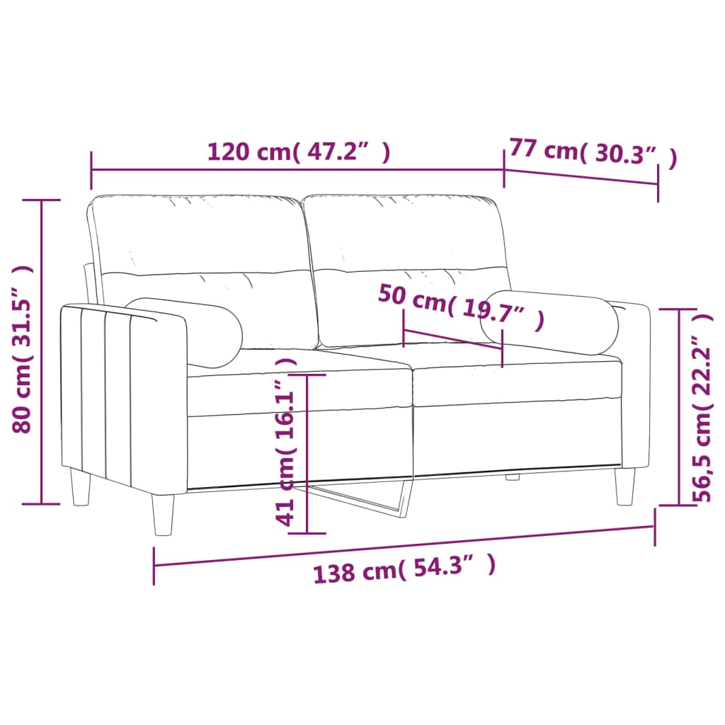 2-Seater Sofa with Pillows&Cushions Cream 120 cm Fabric