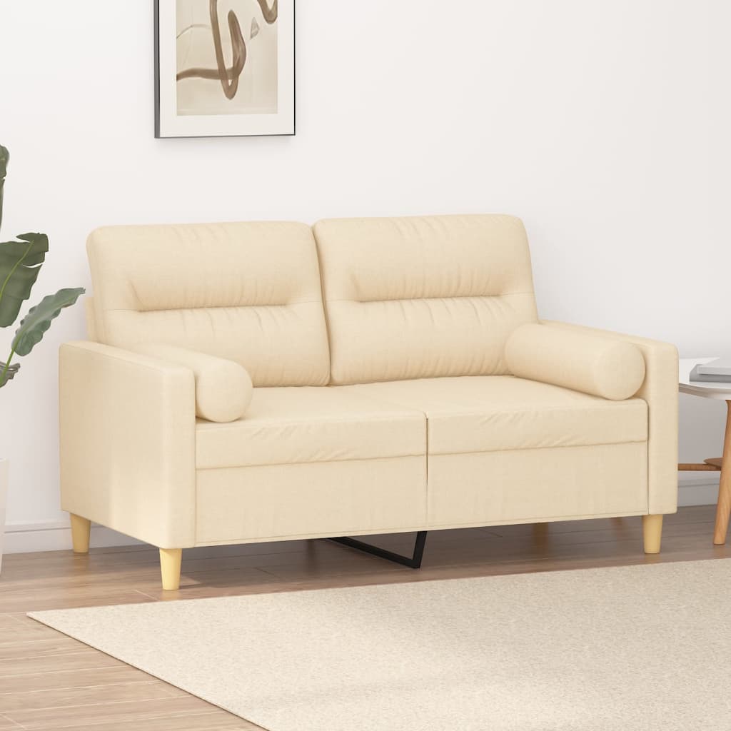 2-Seater Sofa with Pillows&Cushions Cream 120 cm Fabric