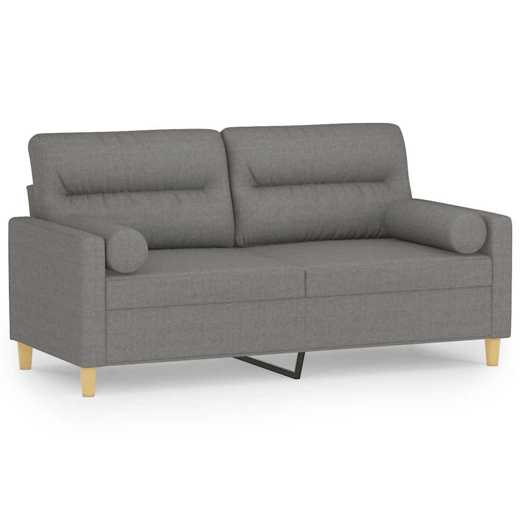 2-Seater Sofa with Pillows&Cushions Dark Grey 140 cm Fabric