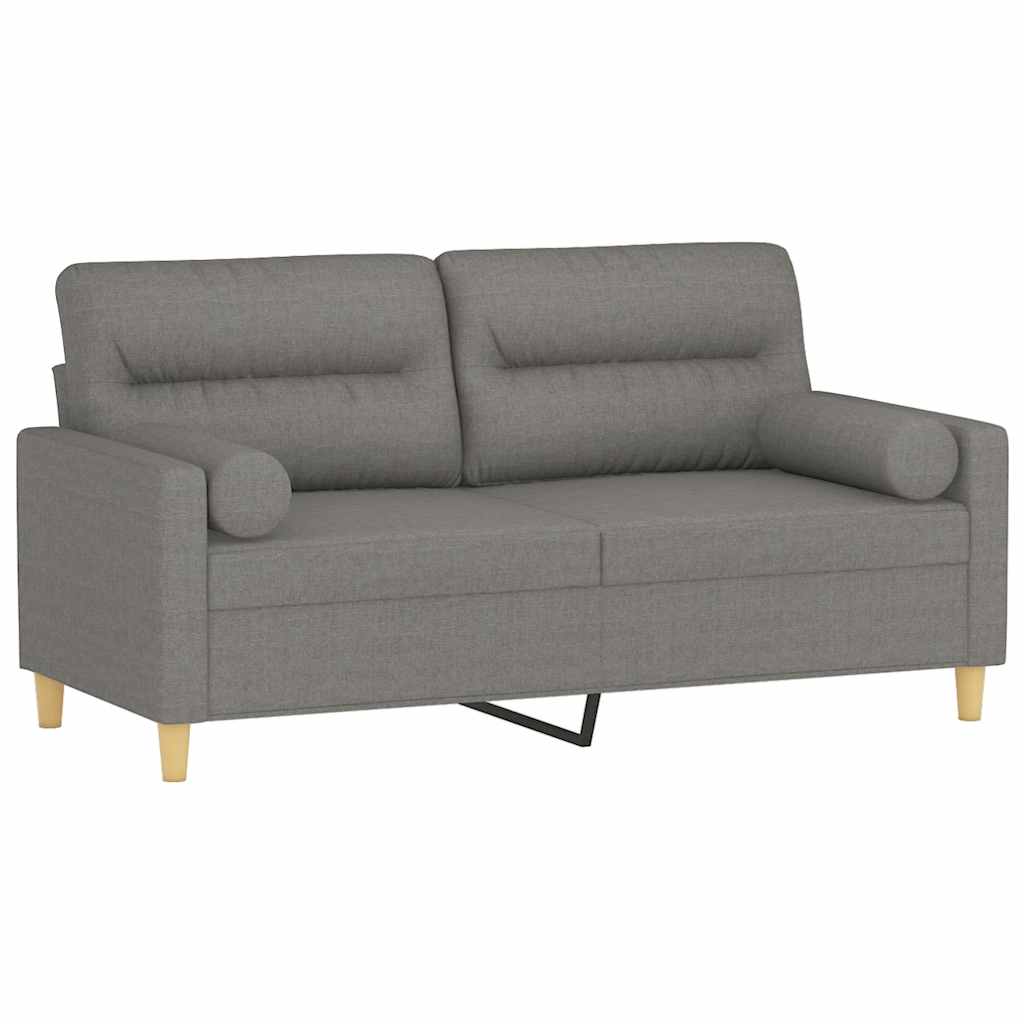 2-Seater Sofa with Pillows&Cushions Dark Grey 140 cm Fabric