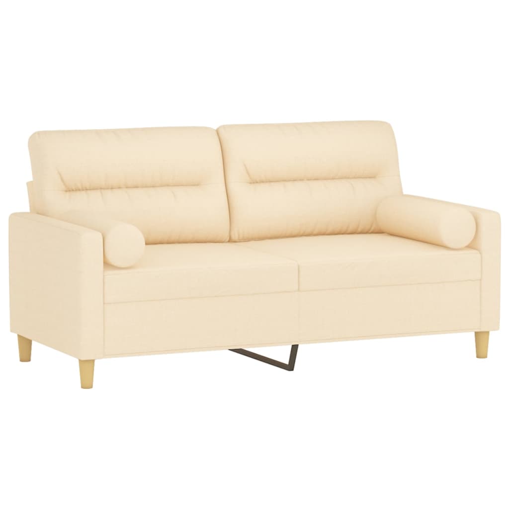 2-Seater Sofa with Pillows&Cushions Cream 140 cm Fabric