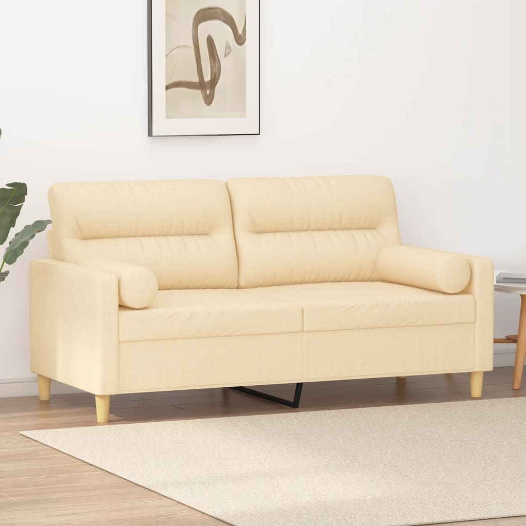 2-Seater Sofa with Pillows&Cushions Cream 140 cm Fabric