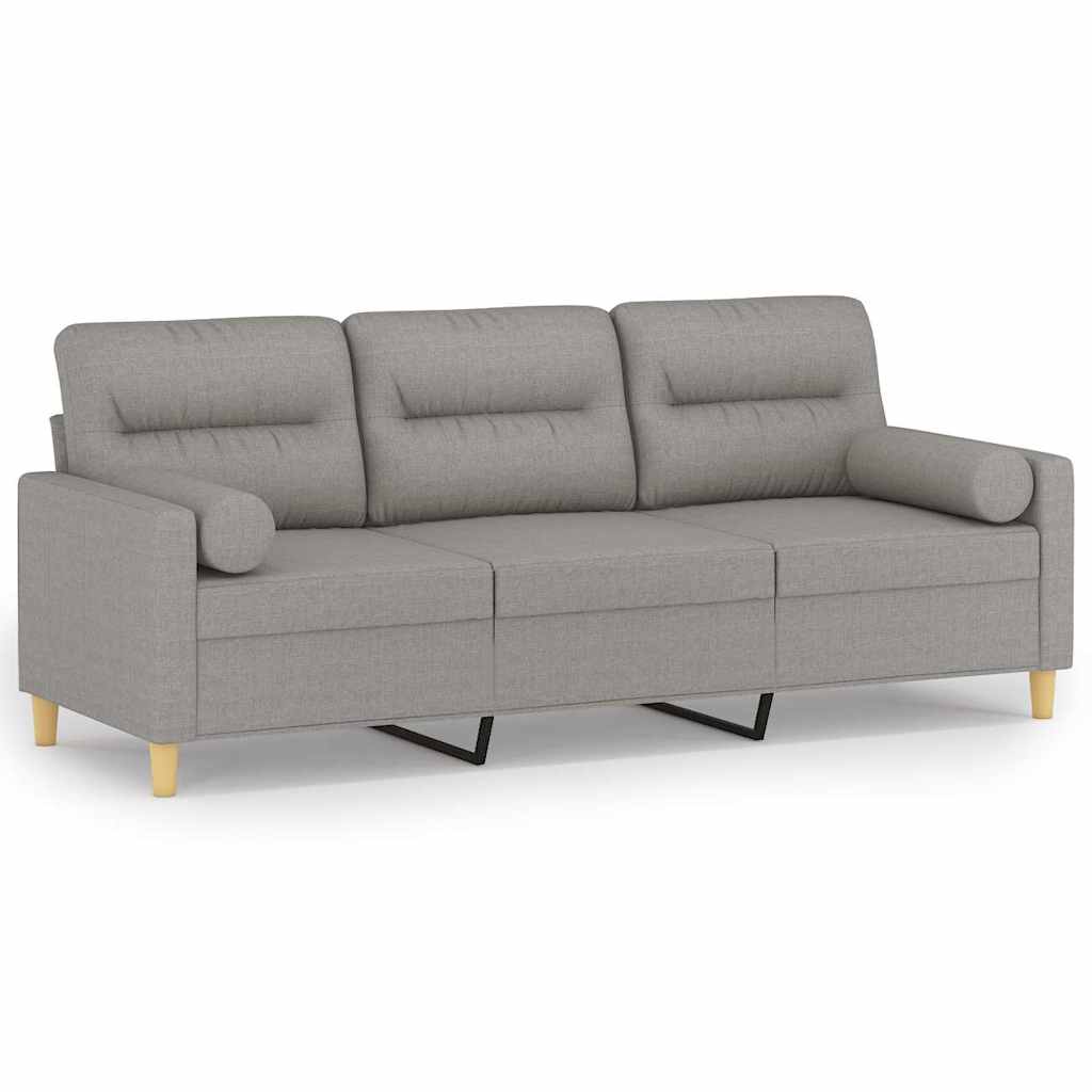 3-Seater Sofa with Pillows&Cushions Light Grey 180 cm Fabric