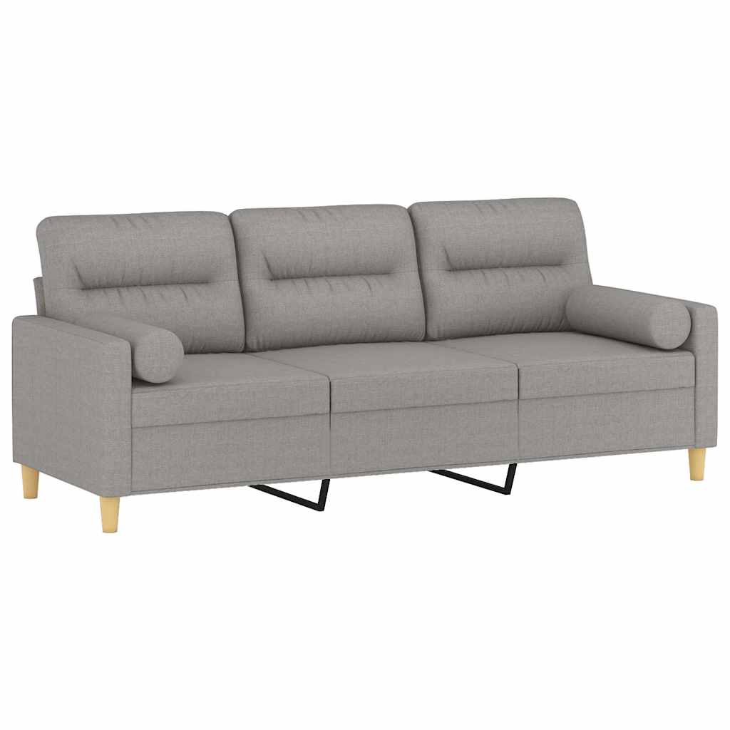 3-Seater Sofa with Pillows&Cushions Light Grey 180 cm Fabric