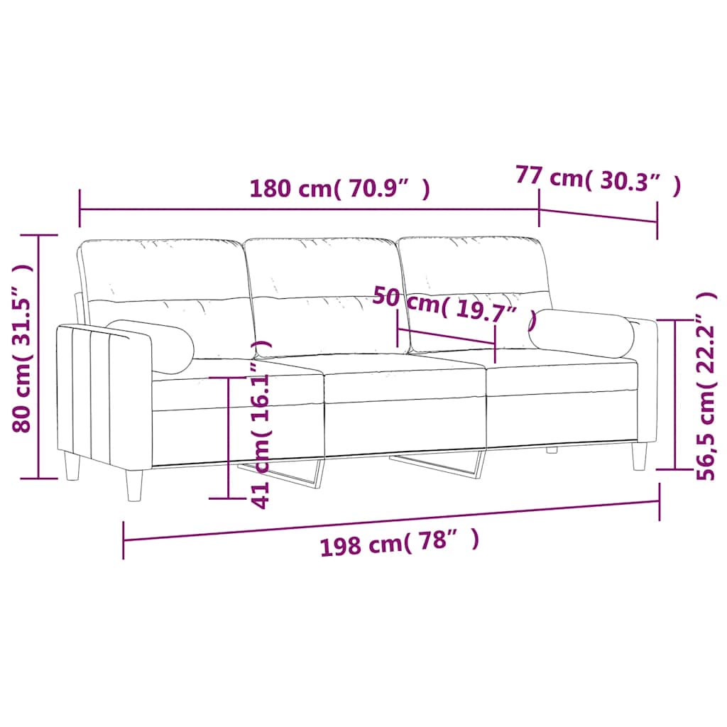 3-Seater Sofa with Pillows&Cushions Light Grey 180 cm Fabric