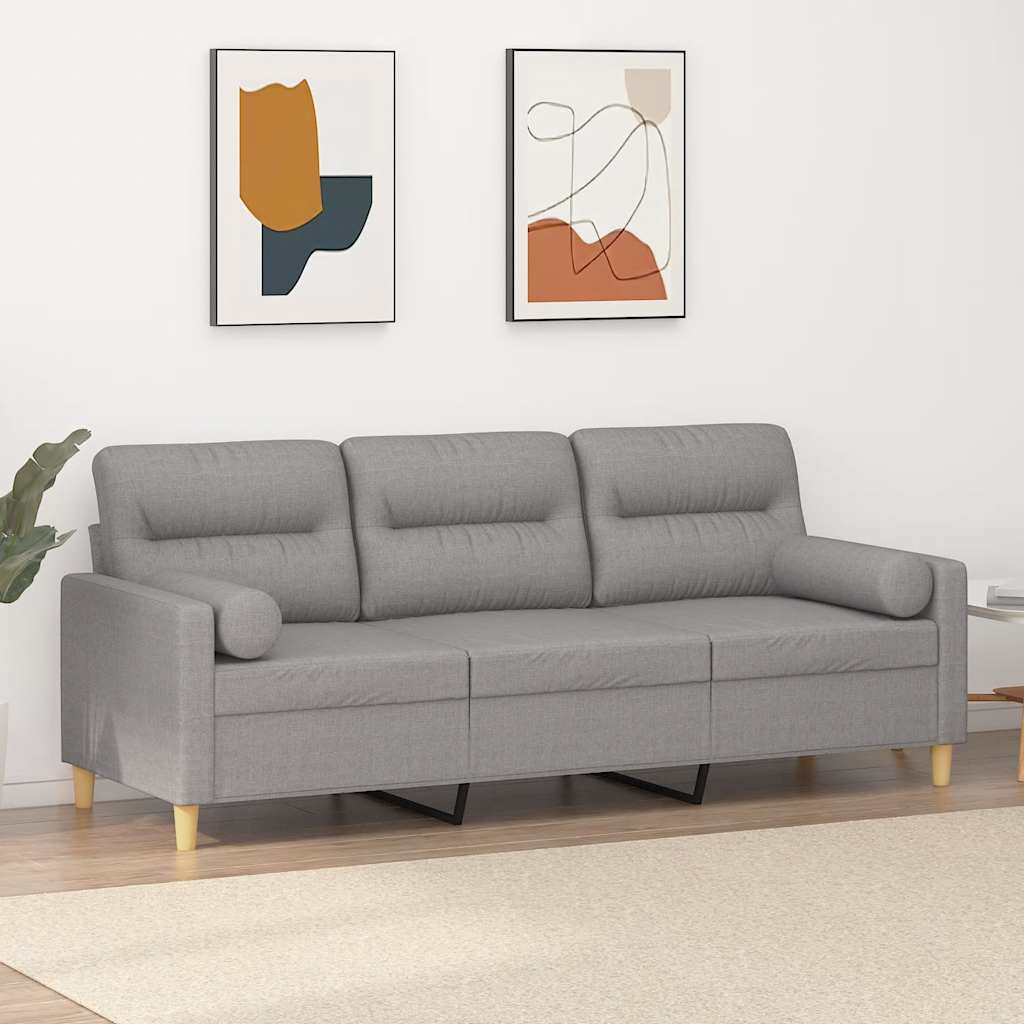 3-Seater Sofa with Pillows&Cushions Light Grey 180 cm Fabric