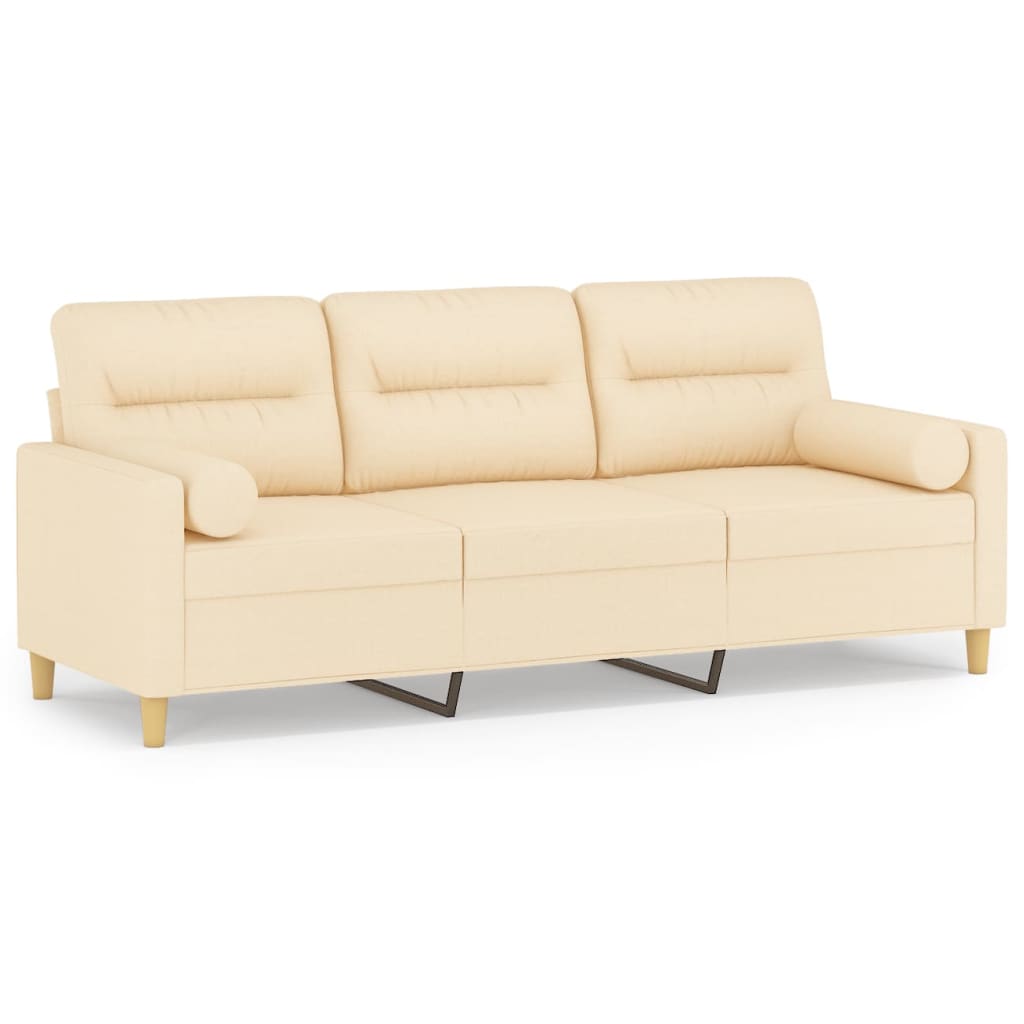 3-Seater Sofa with Pillows&Cushions Cream 180 cm Fabric