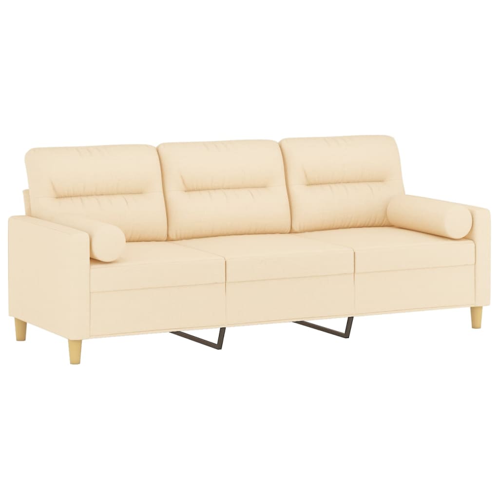 3-Seater Sofa with Pillows&Cushions Cream 180 cm Fabric
