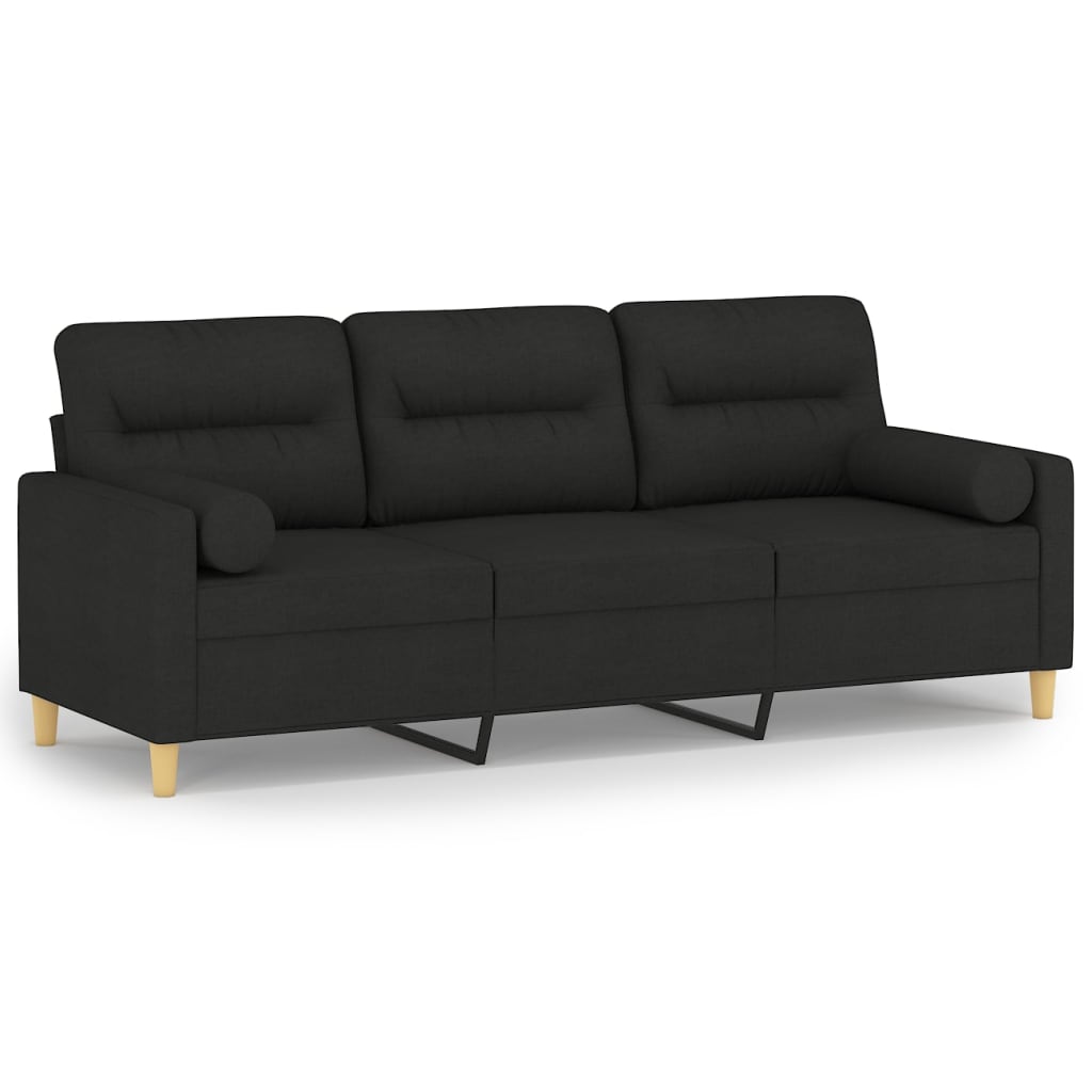 3-Seater Sofa with Pillows&Cushions Black 180 cm Fabric