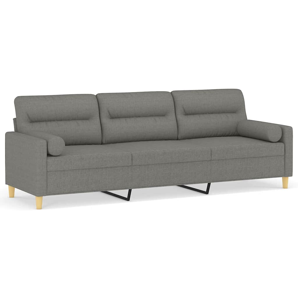 3-Seater Sofa with Pillows&Cushions Dark Grey 210 cm Fabric