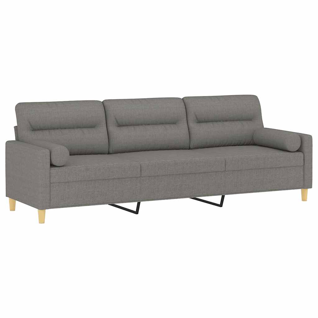3-Seater Sofa with Pillows&Cushions Dark Grey 210 cm Fabric