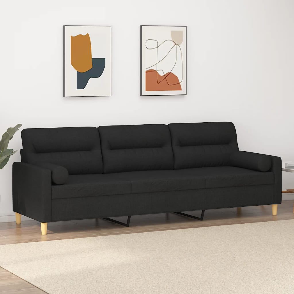 3-Seater Sofa with Pillows&Cushions Black 210 cm Fabric