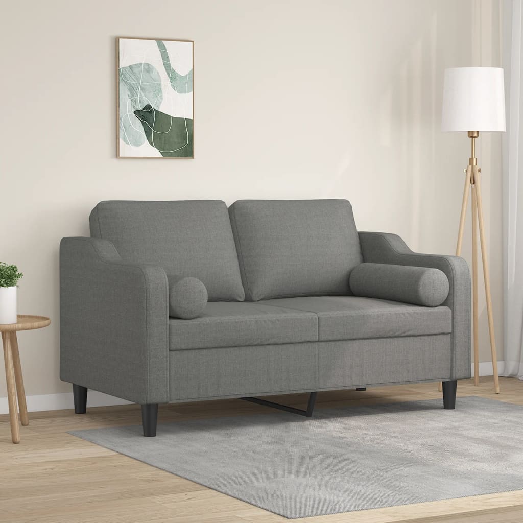2-Seater Sofa with Pillows&Cushions Dark Grey 120 cm Fabric