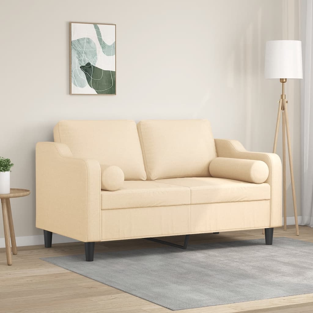 2-Seater Sofa with Pillows&Cushions Cream 120 cm Fabric