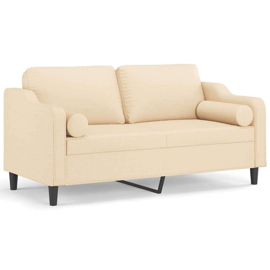 2-Seater Sofa with Pillows&Cushions Cream 140 cm Fabric