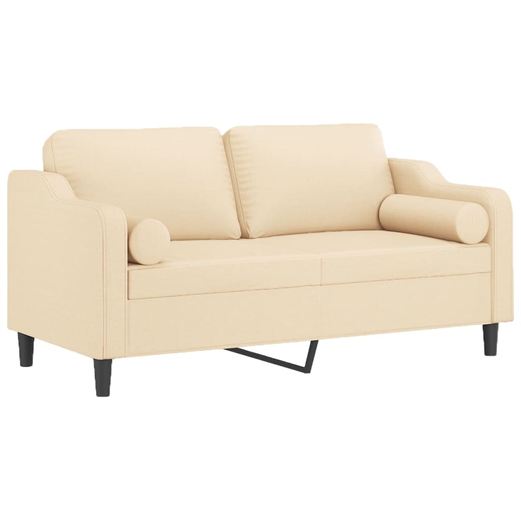 2-Seater Sofa with Pillows&Cushions Cream 140 cm Fabric