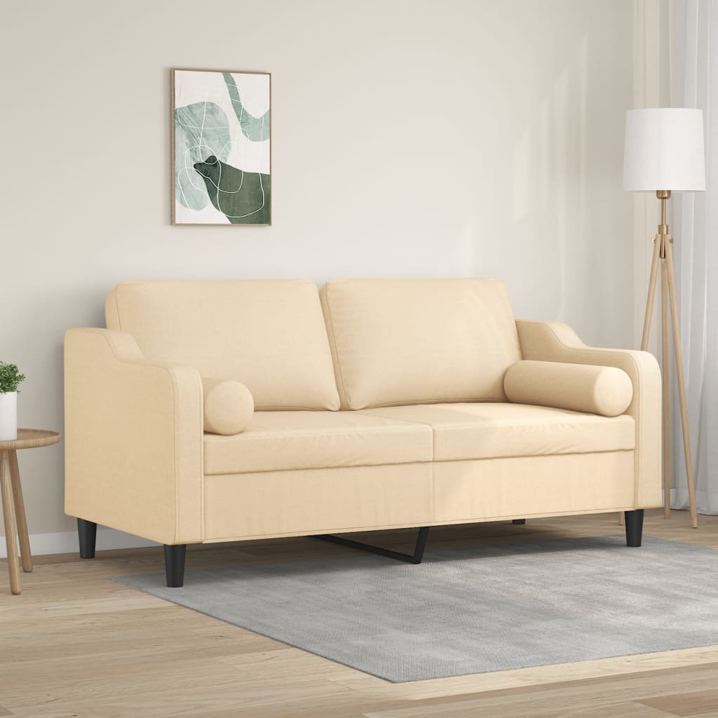 2-Seater Sofa with Pillows&Cushions Cream 140 cm Fabric