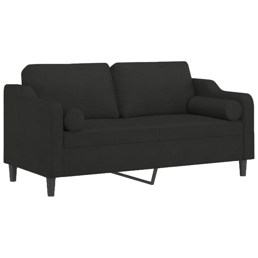 2-Seater Sofa with Pillows&Cushions Black 140 cm Fabric