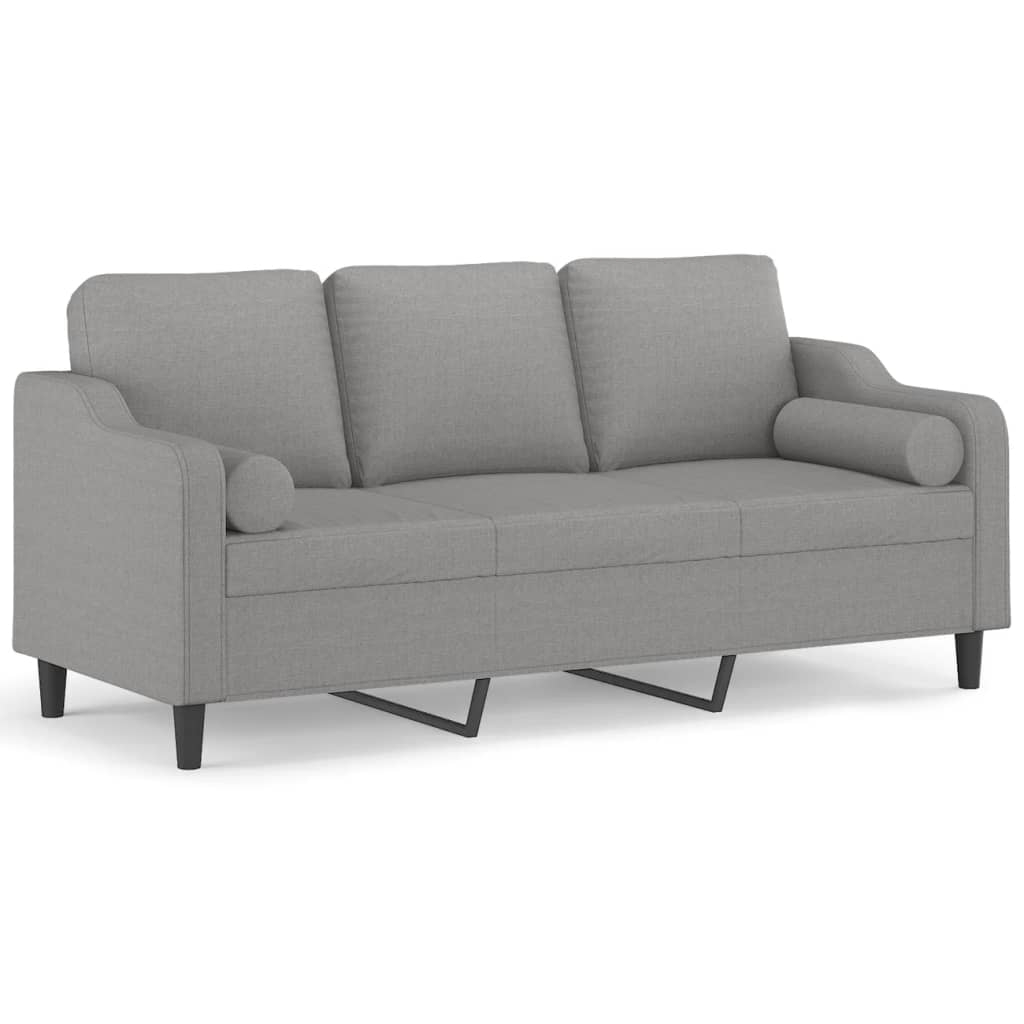 3-Seater Sofa with Pillows&Cushions Light Grey 180 cm Fabric