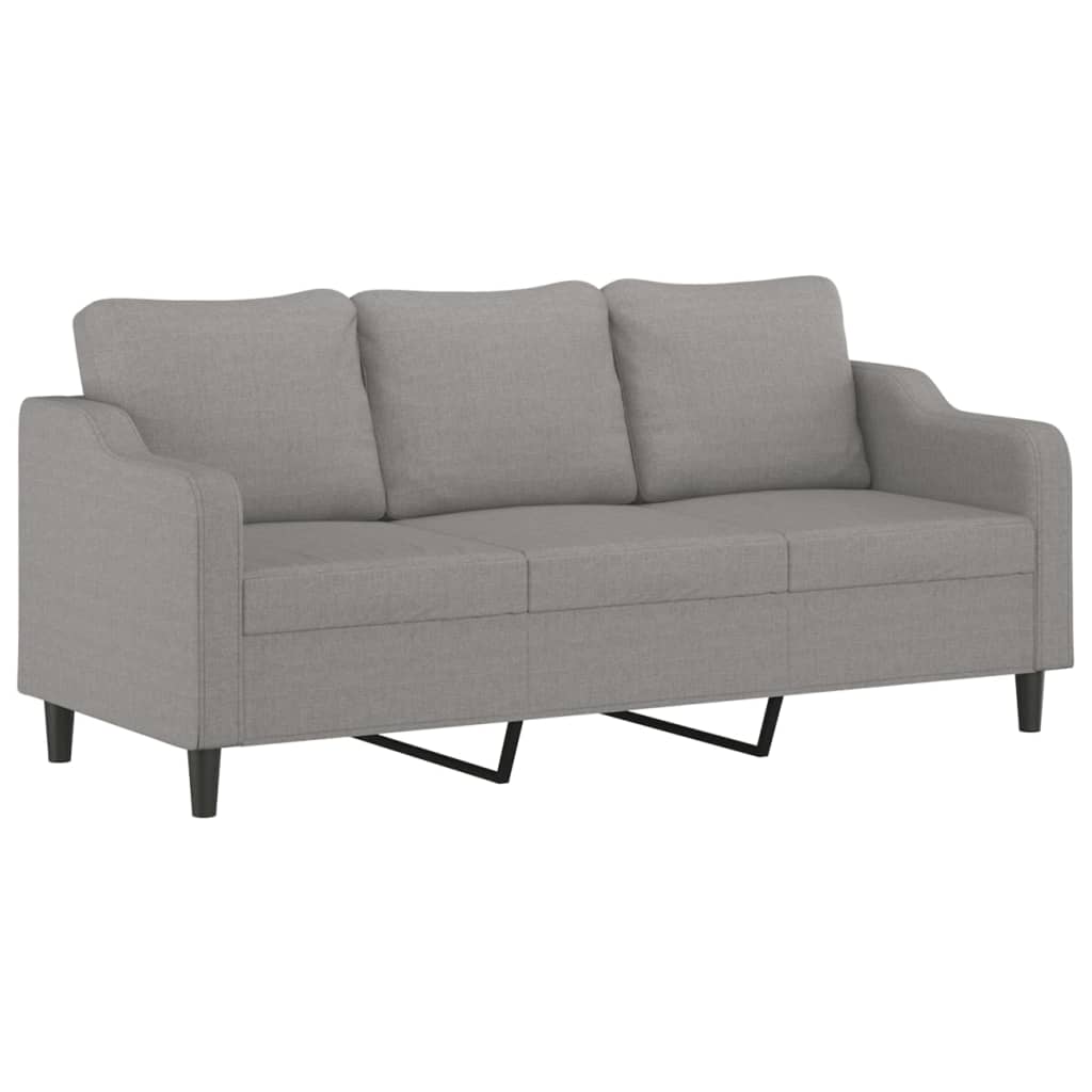 3-Seater Sofa with Pillows&Cushions Light Grey 180 cm Fabric