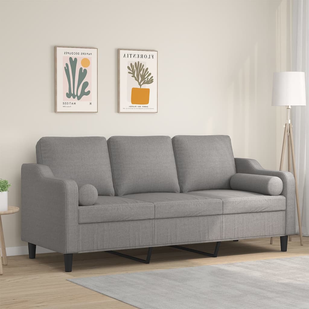 3-Seater Sofa with Pillows&Cushions Light Grey 180 cm Fabric