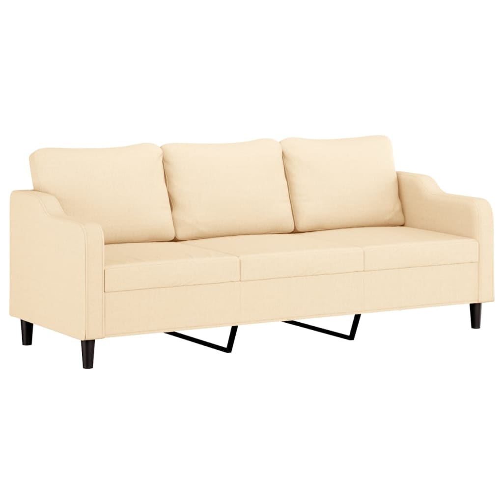 3-Seater Sofa with Pillows&Cushions Cream 210 cm Fabric