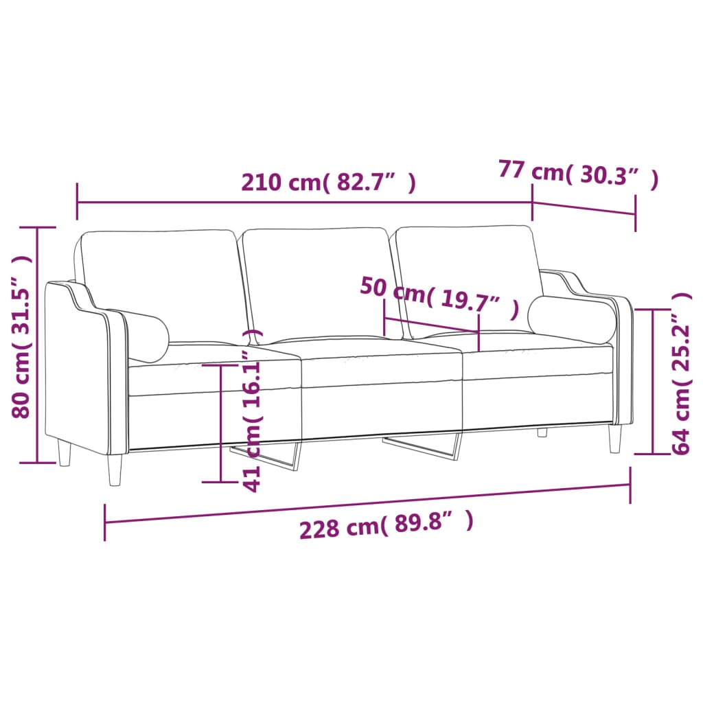 3-Seater Sofa with Pillows&Cushions Cream 210 cm Fabric