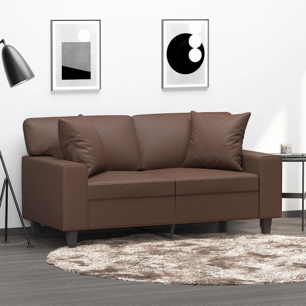 2-Seater Sofa with Pillows&Cushions Brown 120 cm Faux Leather