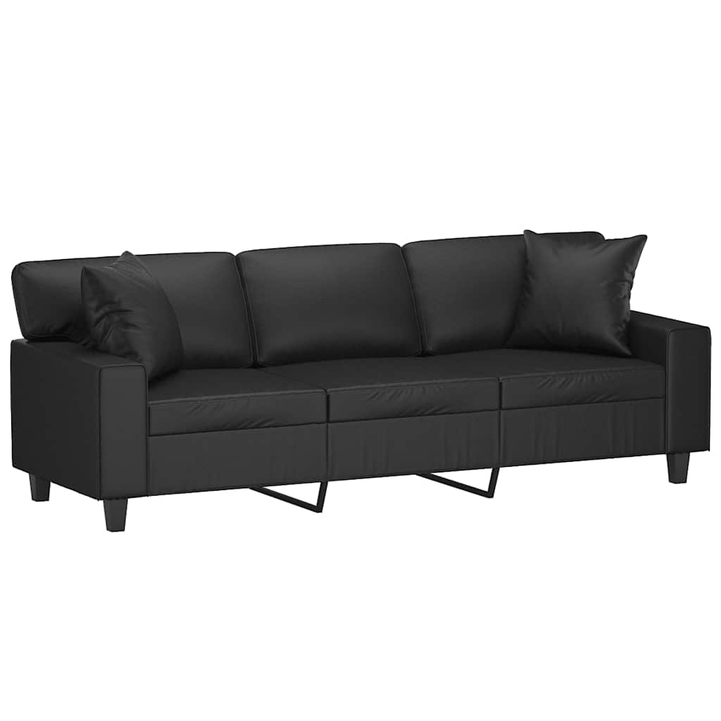 3-Seater Sofa with Pillows&Cushions Black 180 cm Faux Leather