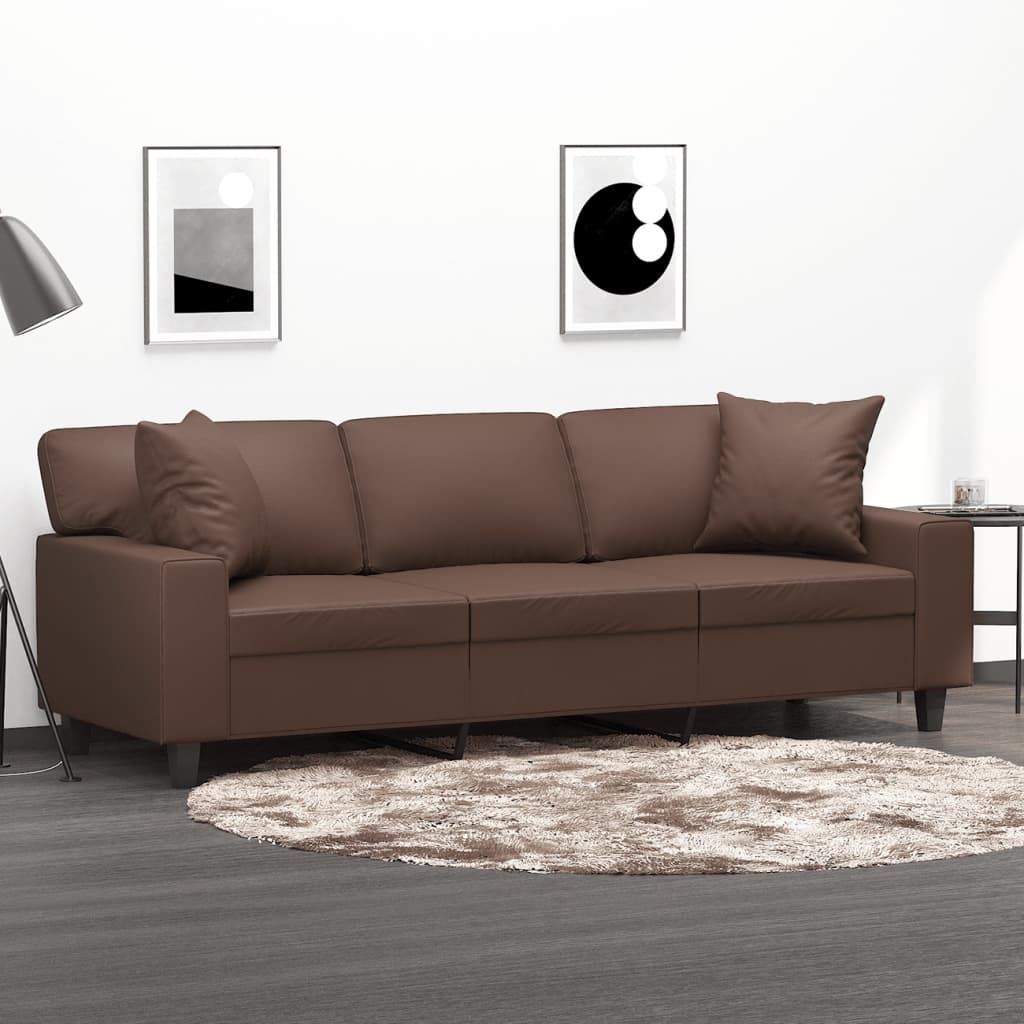3-Seater Sofa with Pillows&Cushions Brown 180 cm Faux Leather