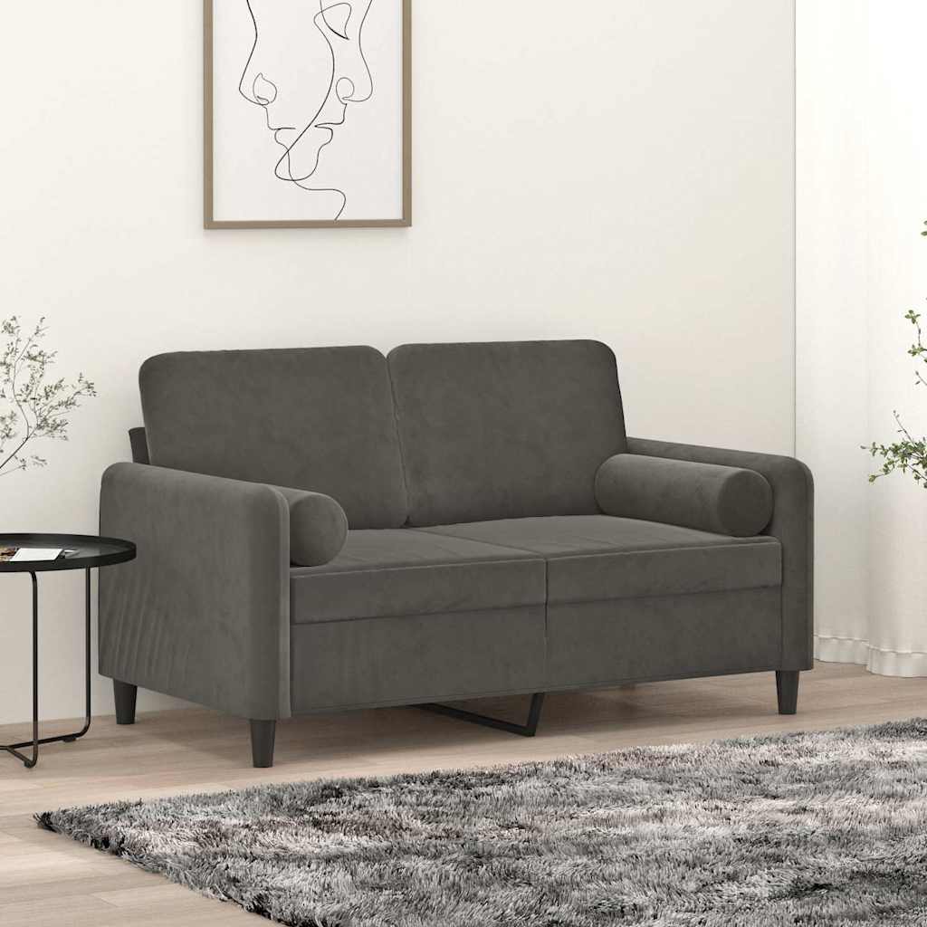 2-Seater Sofa with Pillows&Cushions Dark Grey 120 cm Velvet