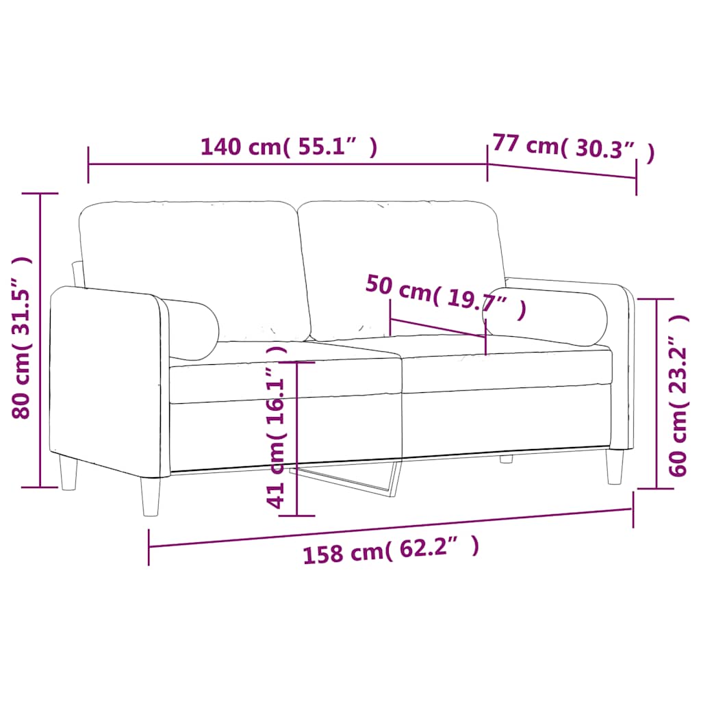 2-Seater Sofa with Pillows&Cushions Dark Grey 140 cm Velvet