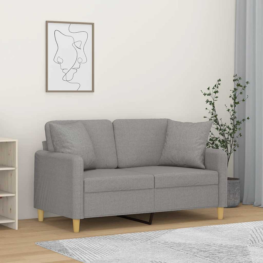 2-Seater Sofa with Pillows&Cushions Light Grey 120 cm Fabric
