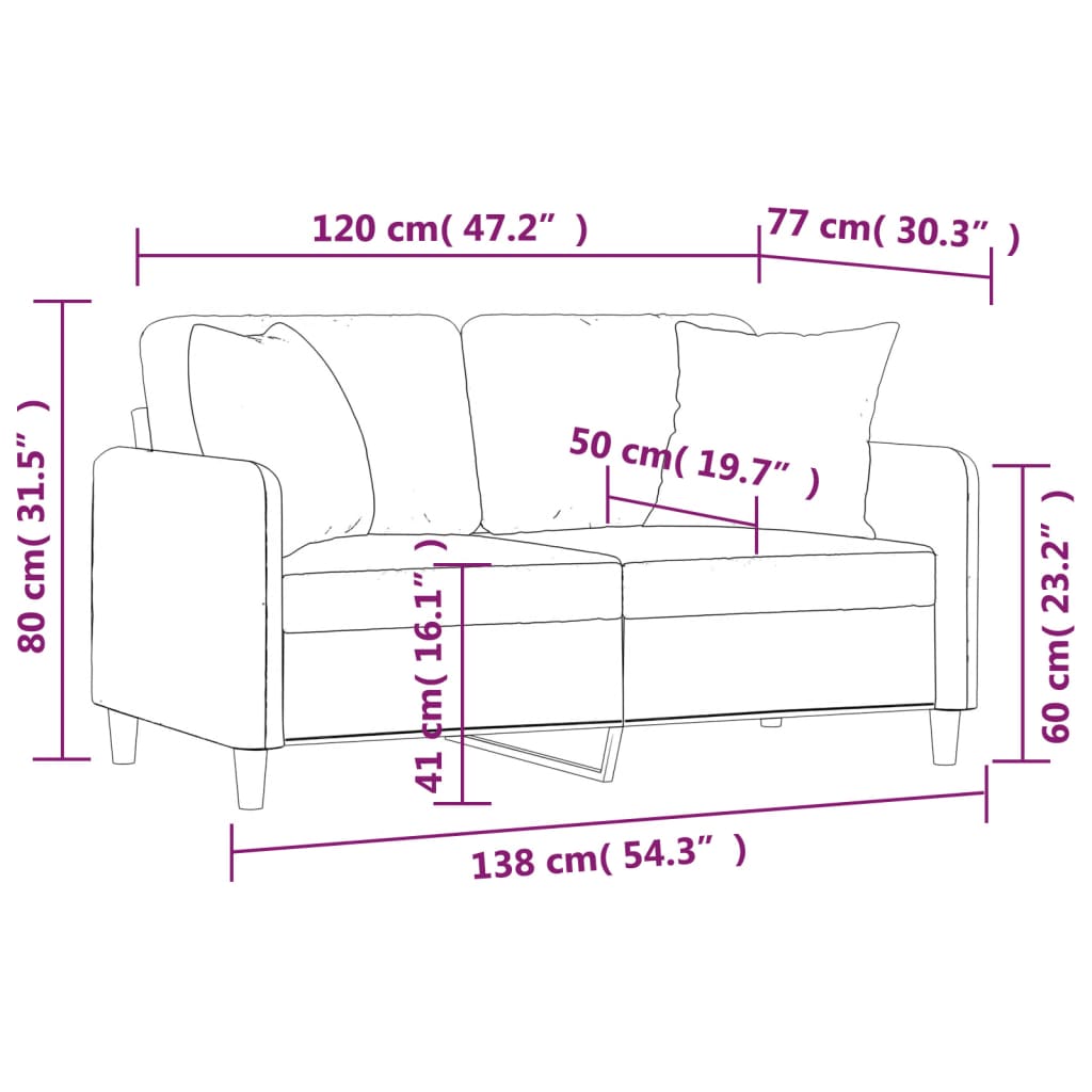2-Seater Sofa with Pillows&Cushions Cream 120 cm Fabric