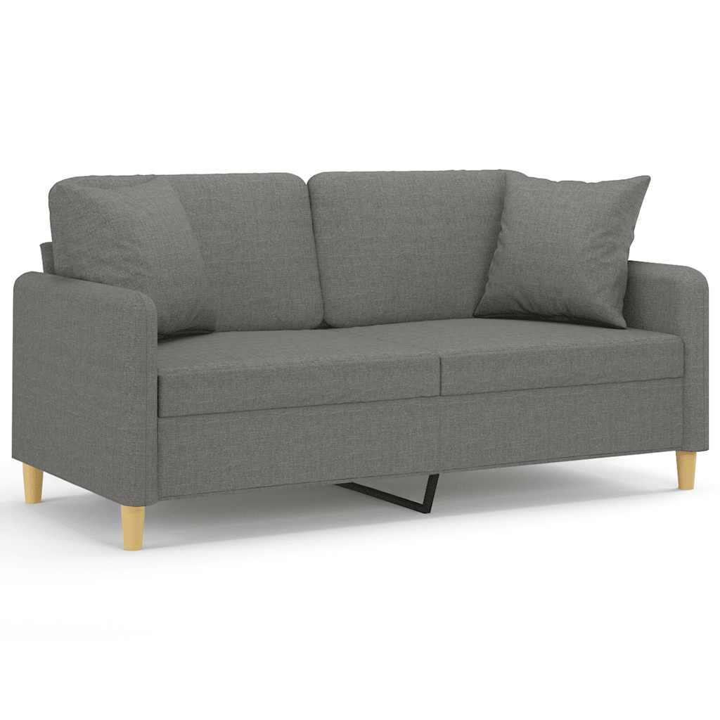 2-Seater Sofa with Pillows&Cushions Dark Grey 140 cm Fabric