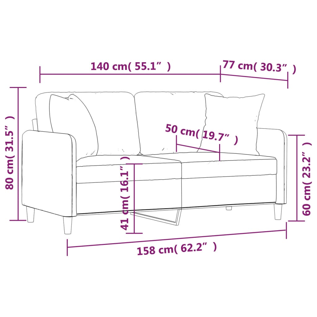 2-Seater Sofa with Pillows&Cushions Cream 140 cm Fabric