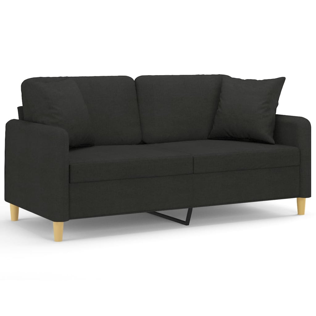 2-Seater Sofa with Pillows&Cushions Black 140 cm Fabric