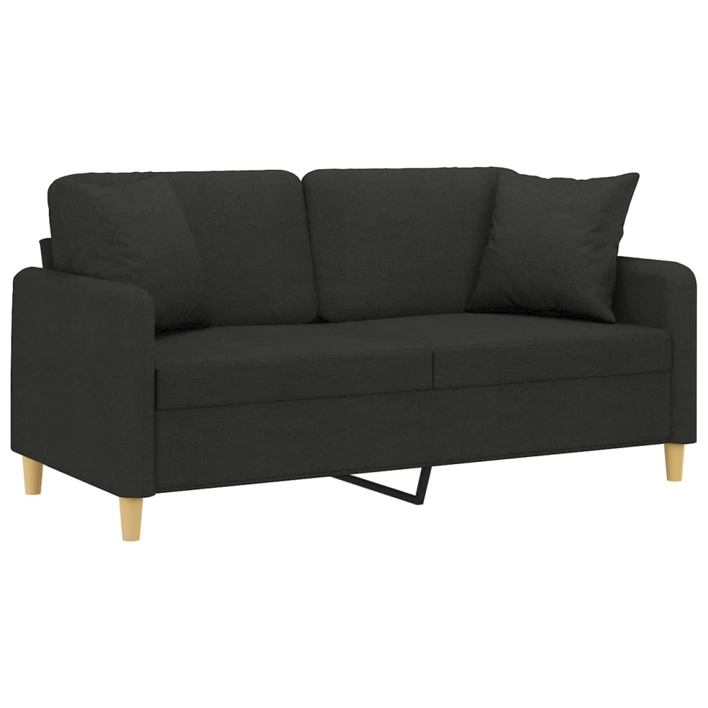 2-Seater Sofa with Pillows&Cushions Black 140 cm Fabric