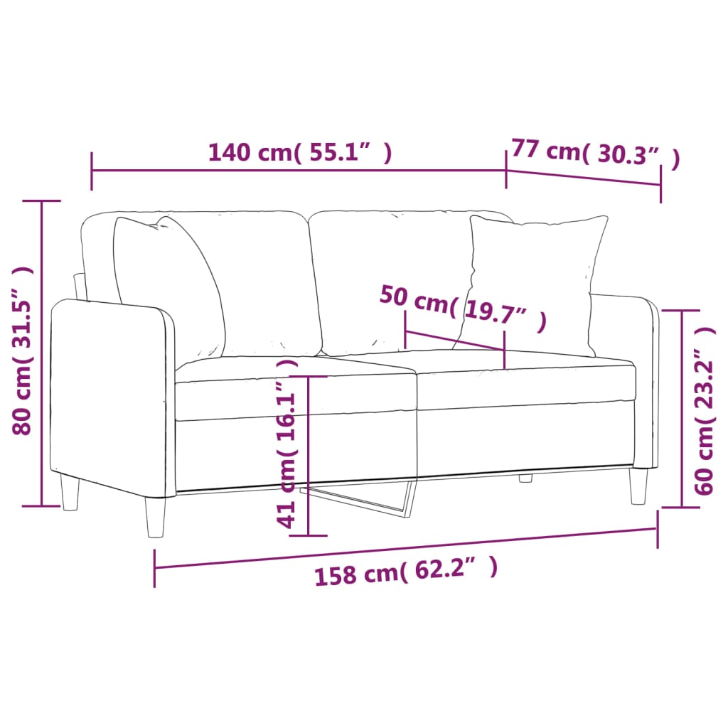 2-Seater Sofa with Pillows&Cushions Black 140 cm Fabric