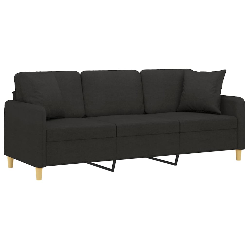 3-Seater Sofa with Pillows&Cushions Black 180 cm Fabric