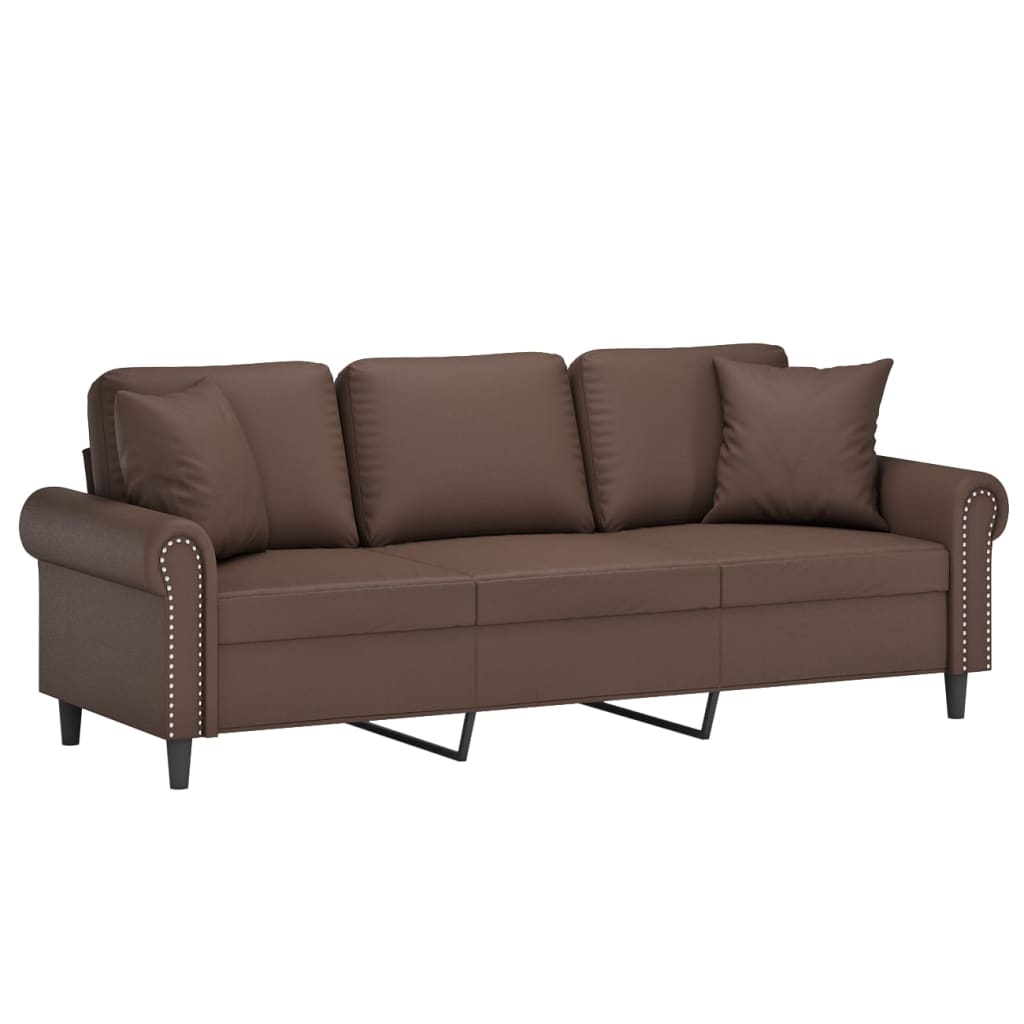 3-Seater Sofa with Pillows&Cushions Brown 180 cm Faux Leather