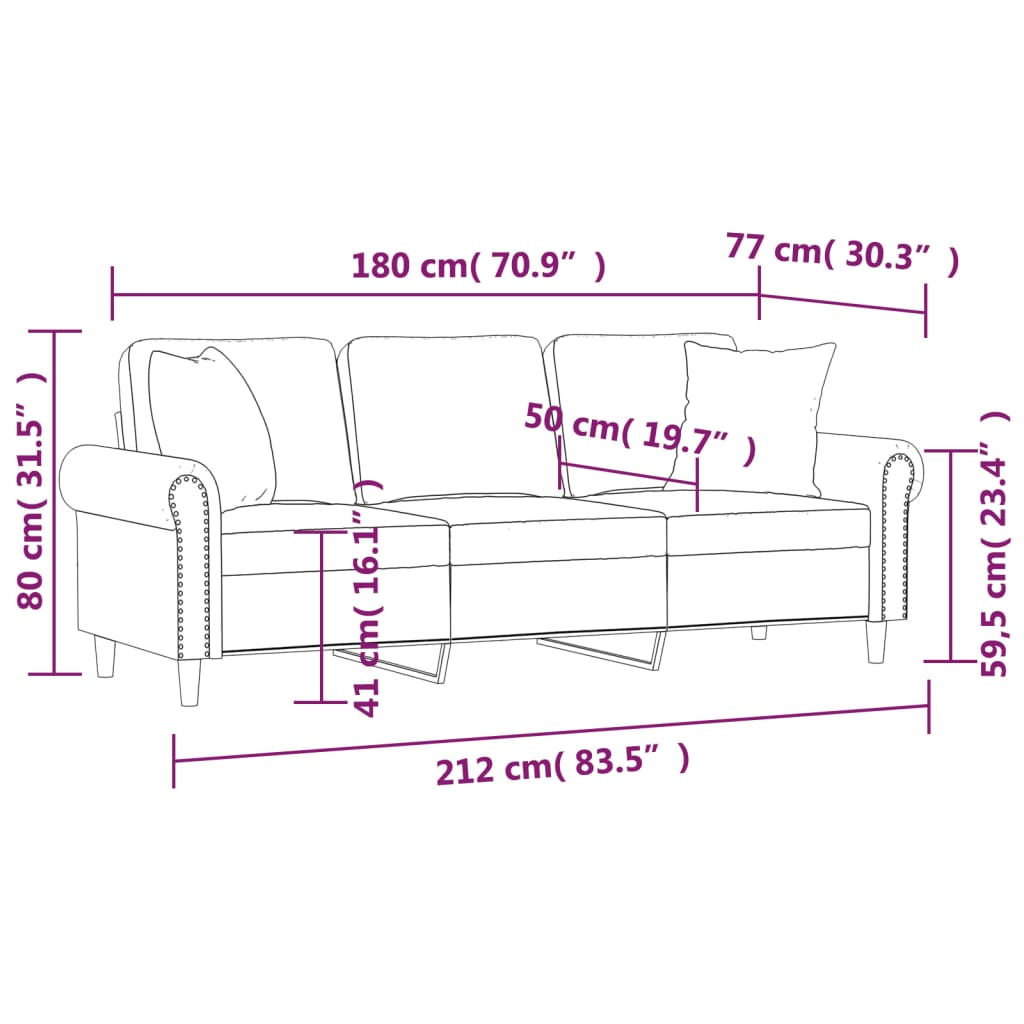 3-Seater Sofa with Pillows&Cushions Brown 180 cm Faux Leather