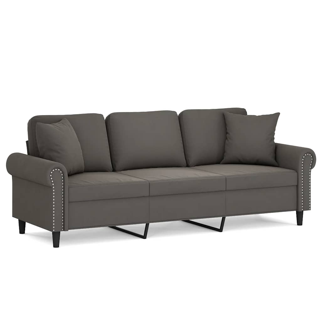 3-Seater Sofa with Pillows&Cushions Dark Grey 180 cm Velvet