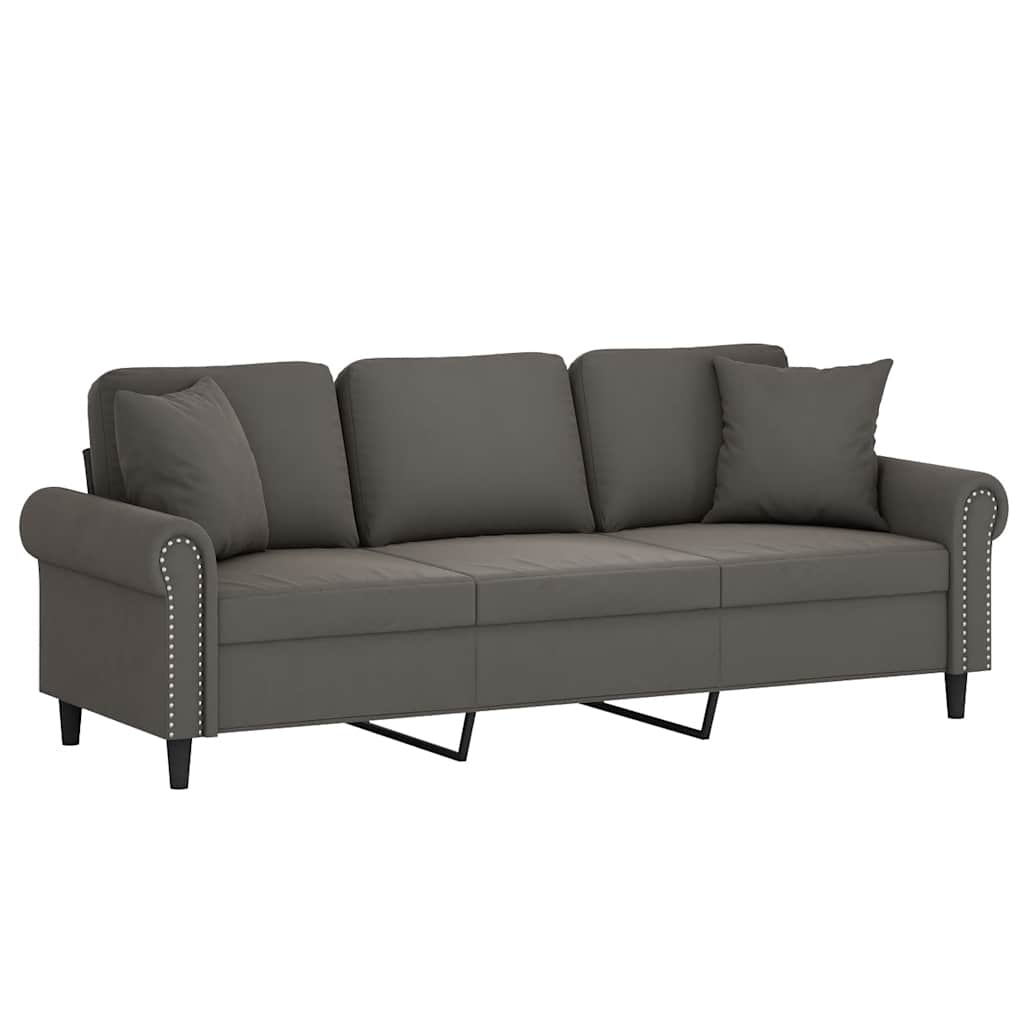 3-Seater Sofa with Pillows&Cushions Dark Grey 180 cm Velvet