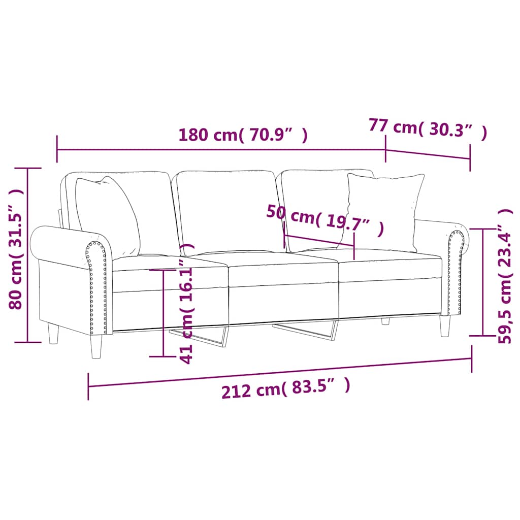 3-Seater Sofa with Pillows&Cushions Dark Grey 180 cm Velvet