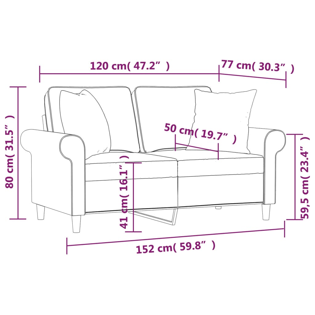 2-Seater Sofa with Pillows&Cushions Light Grey 120 cm Fabric