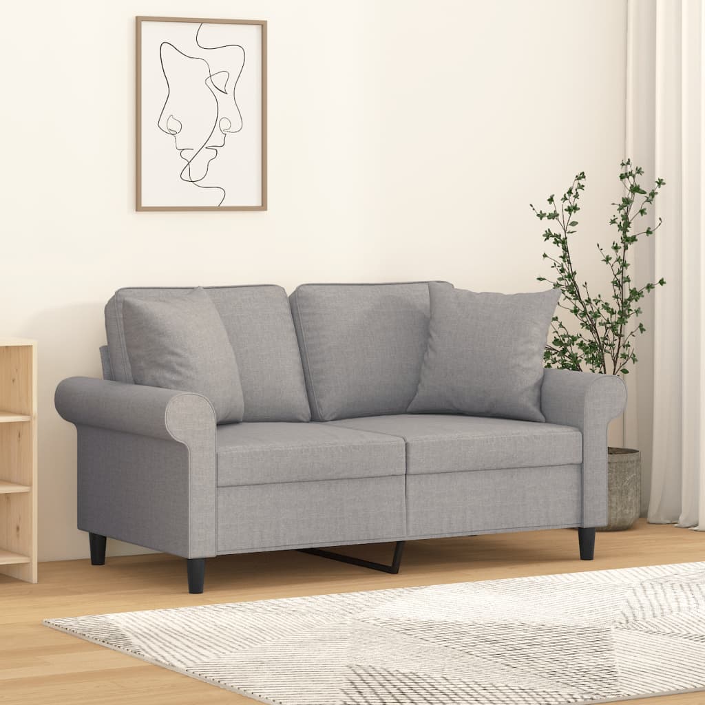 2-Seater Sofa with Pillows&Cushions Light Grey 120 cm Fabric