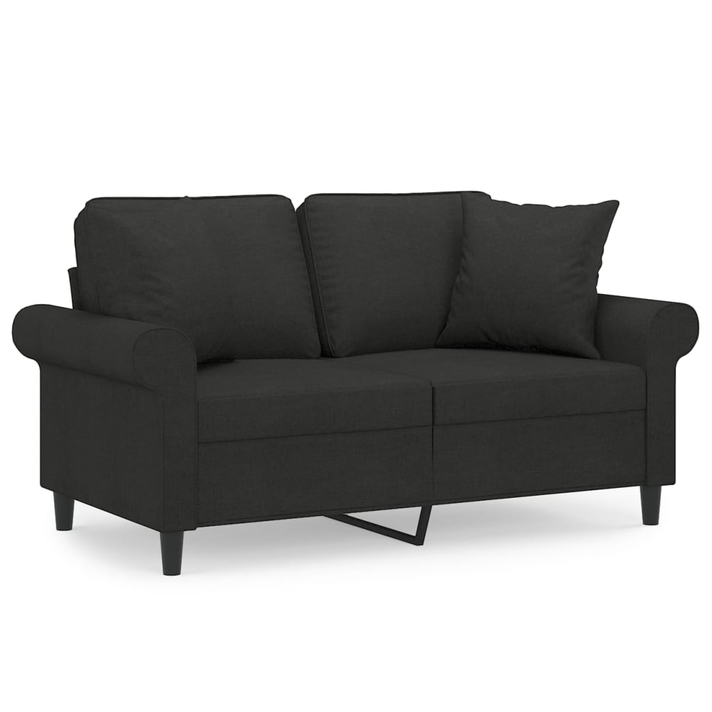 2-Seater Sofa with Pillows&Cushions Black 120 cm Fabric