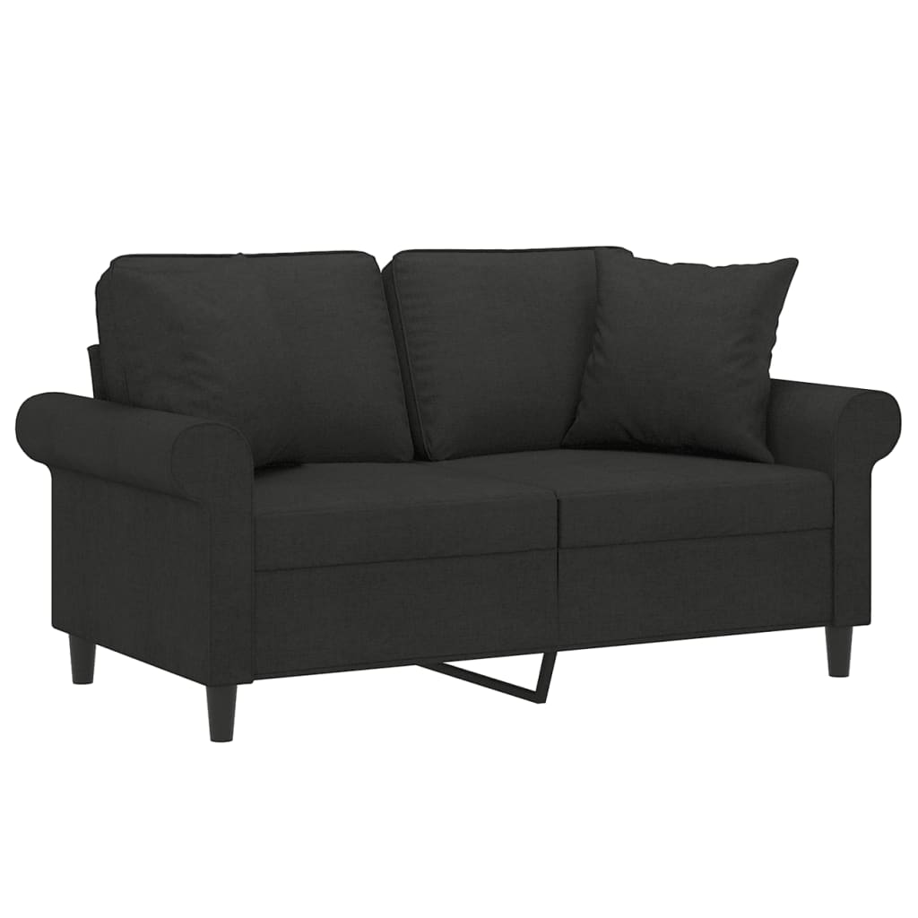 2-Seater Sofa with Pillows&Cushions Black 120 cm Fabric